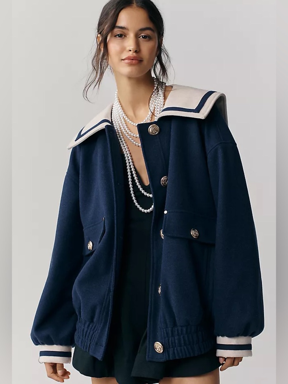 Anthropologie Maeve Wool Blend Nautical Bomber Jacket